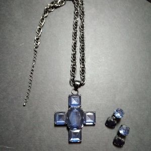 NAVY CROSS AND DROP EARRINGS